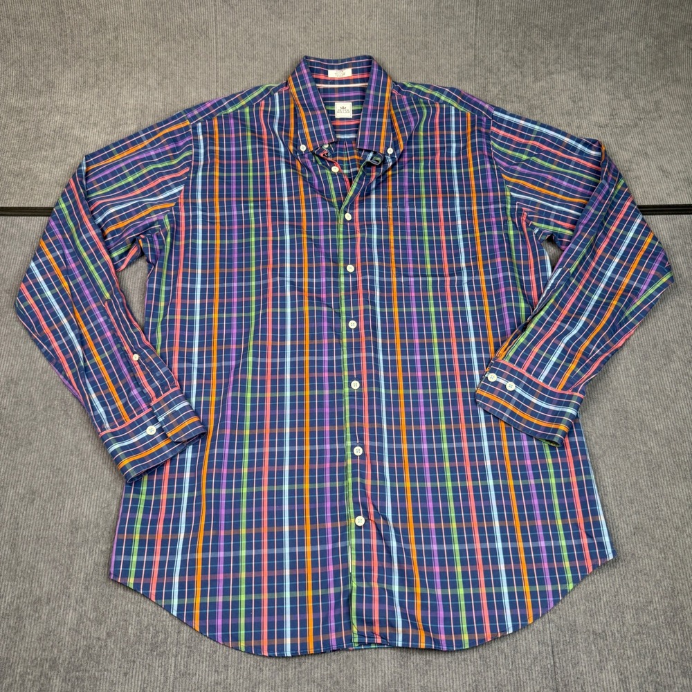 Peter Millar Mens L" Multi Color Plaid Button Down Shirt 100% Cotton Long Sleeve